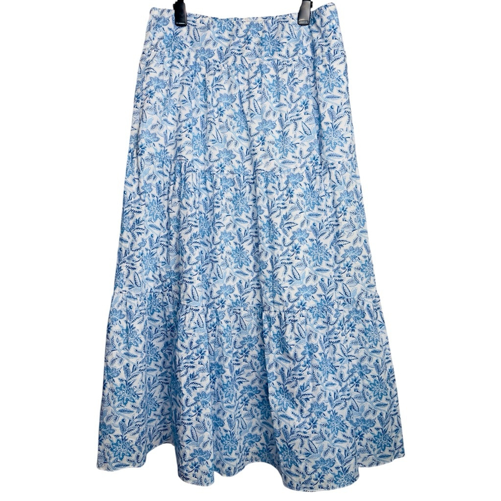 J. McLaughlin Ophelia Blue Voile‎ Floral Tiered Ruffle Maxi Skirt Womens XL
